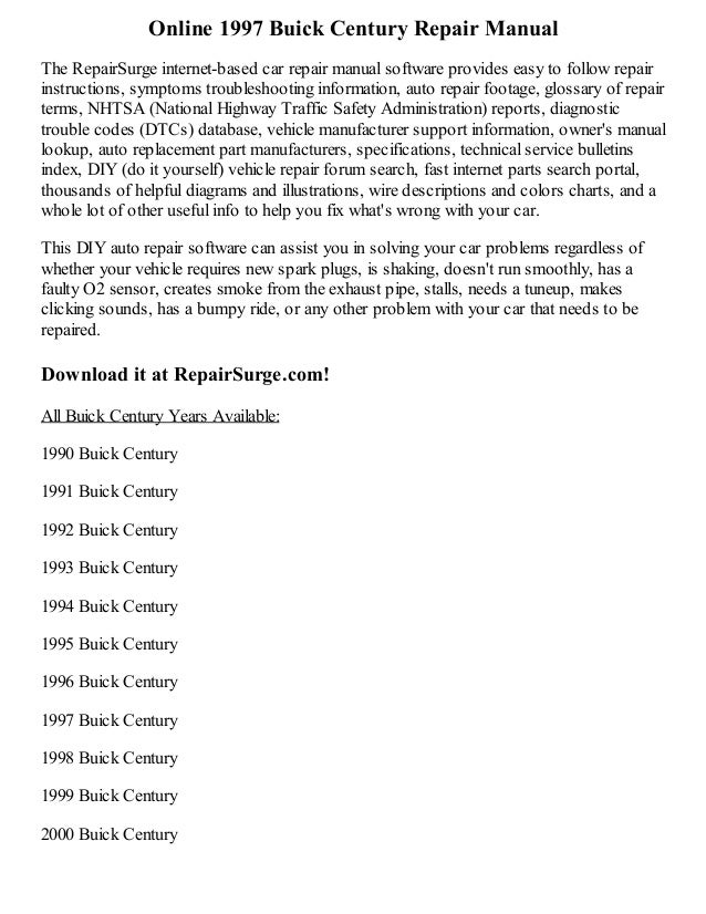 Repair Manual 1999 Buick Century - User Guide Manual That Easy-to-read • Repair Manual 1999 Buick Century - User Guide Manual That Easy-to-read •